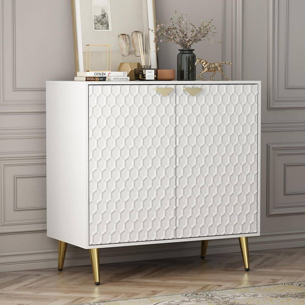 FUFU&GAGA White Wooden Accent Storage Cabinet with Metal Legs