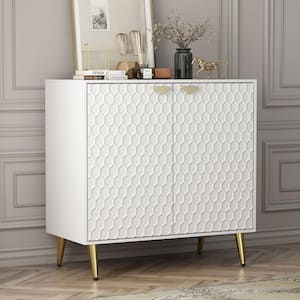 White Wooden Accent Storage Cabinet with Metal Legs