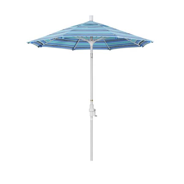 California Umbrella 7.5 ft. Matted White Aluminum Market Patio Umbrella Fiberglass Ribs and Collar Tilt in Dolce Oasis Sunbrella