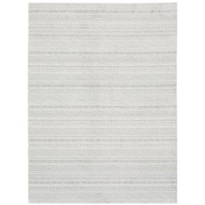 Monticello White/Gray 3 ft. x 5 ft. Geometric Striped Polyester Indoor Area Rug