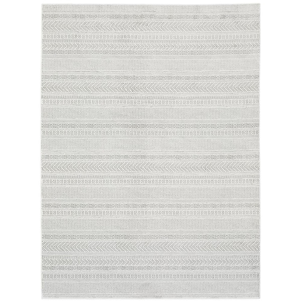 AVERLEY HOME Monticello White/Gray 8 ft. x 11 ft. Geometric Striped Polyester Indoor Area Rug