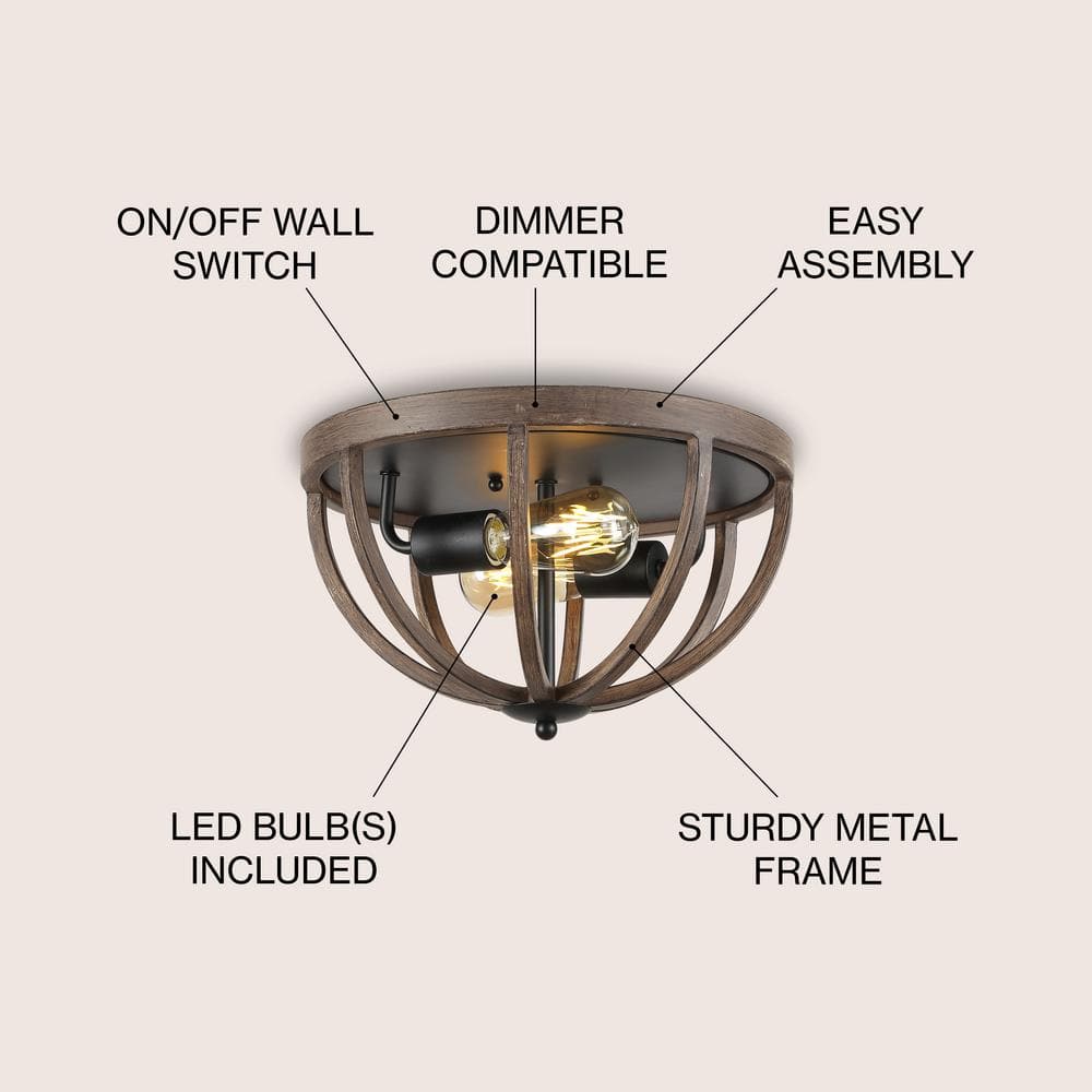 Darlene 13" Rustic Brown Iron LED Flush Mount Light