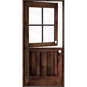 32 in. x 80 in. Knotty Alder Left-Hand/Inswing 4-Lite Clear Glass Red Mahogany Stain Dutch Wood Prehung Front Door