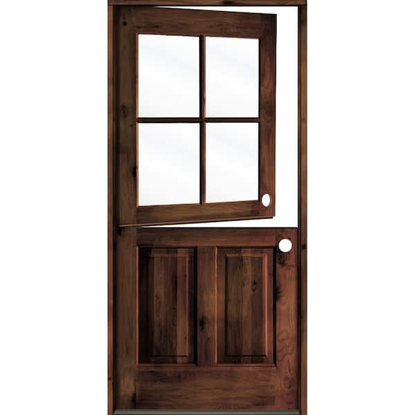 Krosswood Doors 36 in. x 80 in. Knotty Alder Left-Hand/Inswing 4-Lite Clear Glass Red Mahogany Stain Dutch Wood Prehung Front Door