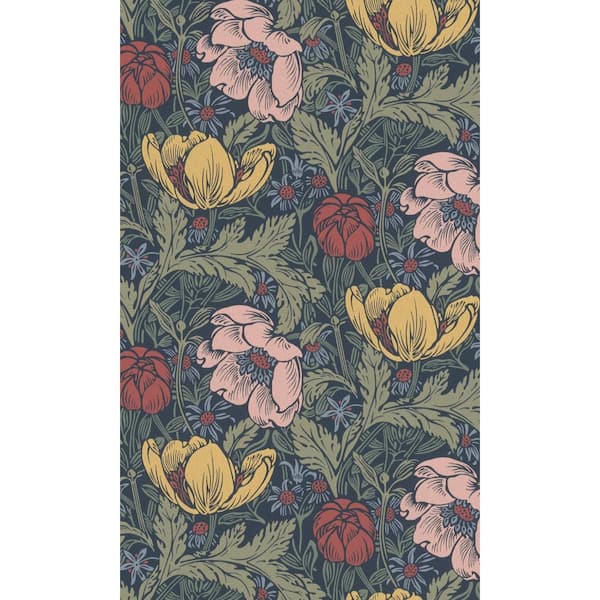 Walls Republic Blue & Pink Bold Leaves andFlowers Tropical Shelf Liner Non- Woven Non-Pasted Wallpaper (57Sq.ft) Double Roll