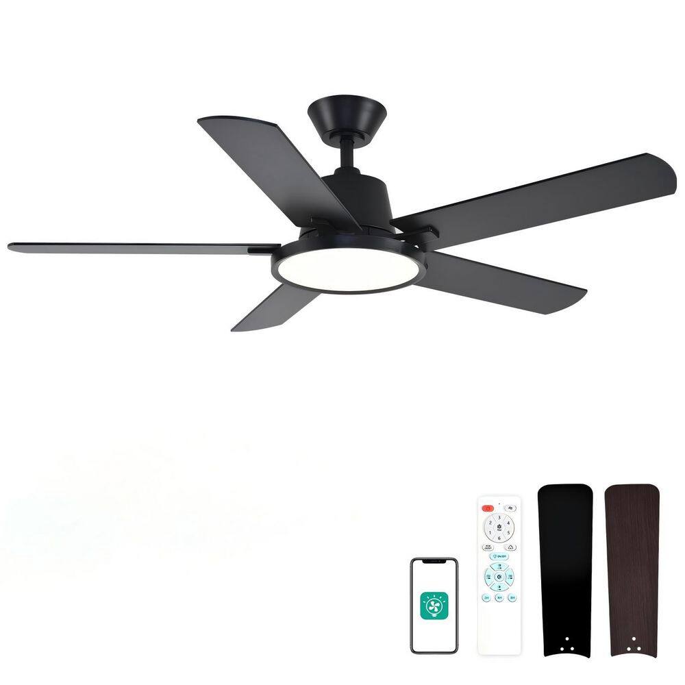 52 in. RGB Indoor Black Downroad Mount Ceiling Fan with lights and Remote Control, 6 Speeds for Living Room, Bedroom price history on PriceWatchPro