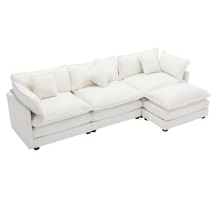 111.4 in. L Shaped Chenille Upholstered Modern Sectional Sofa in Beige with Ottoman and 5 Pillows