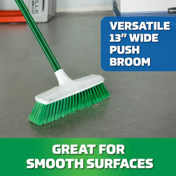 13 in. Smooth Surface Push Broom with Steel Handle