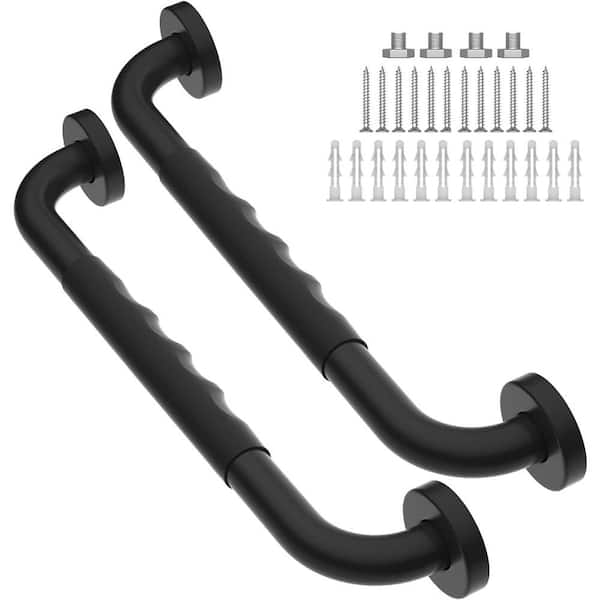 Adrinfly 16 in. Concealed Screw Anti-Slip Shower Grab Bars with Rubber Grip Safety Balance Handrail in Matte Black (2-Pack)