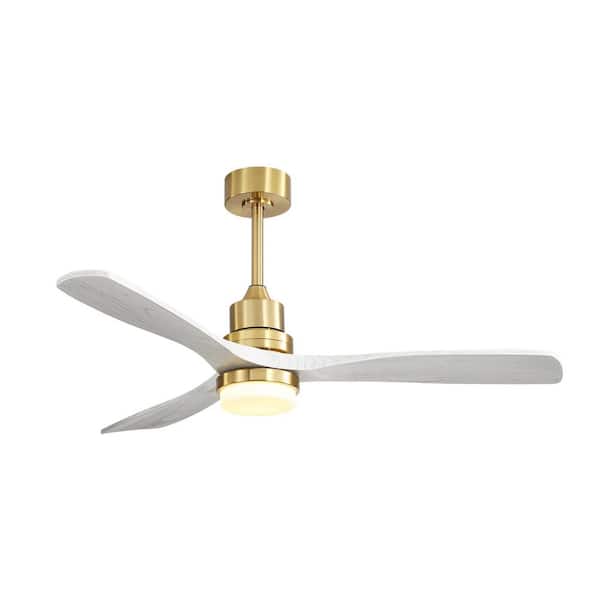 bessten 52 in. Indoor Gold Downrod Mount Ceiling Fan with Dimmable 3 Color LED and Remote Control