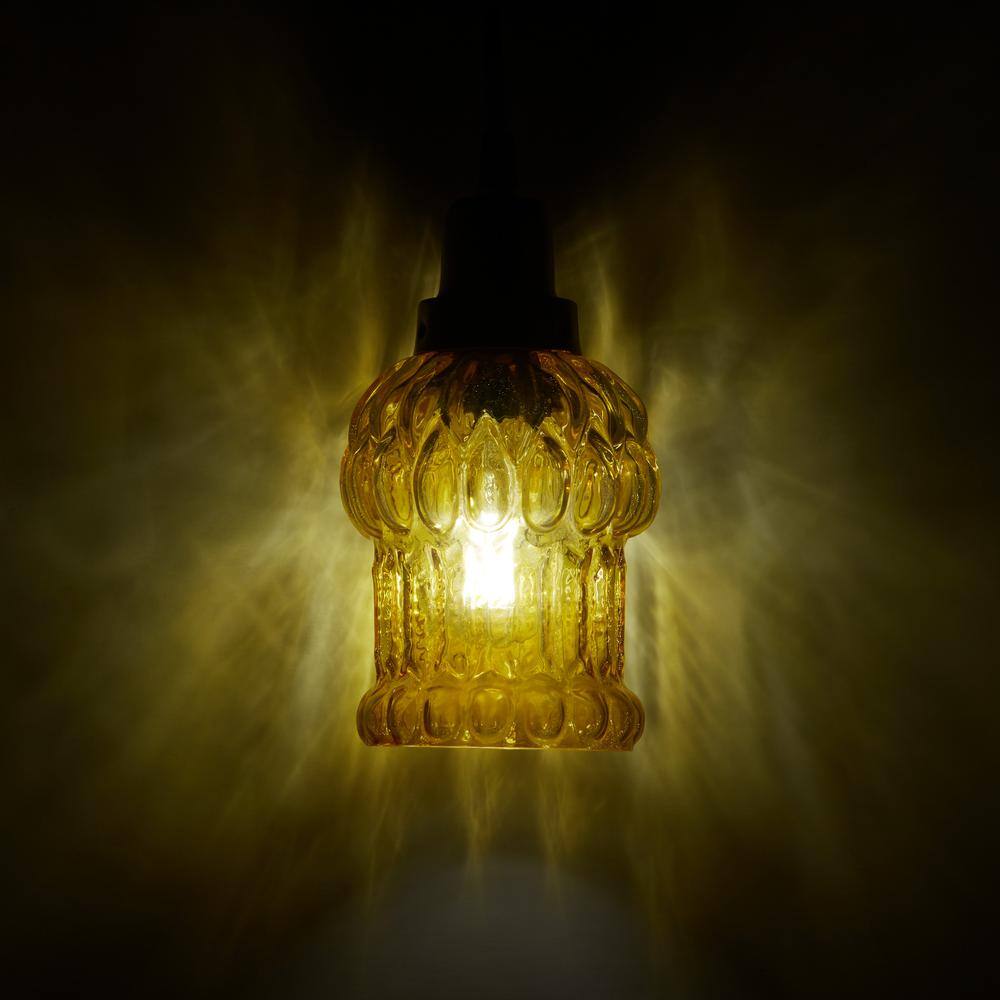 Yellow Textured Glass and Gold Metal Pendant Light, Adjustable Height