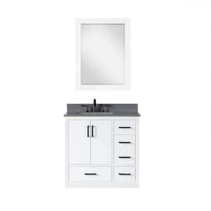 Monna 36 in. W x 22 in. D x 34 in. H Single Sink Bath Vanity in White with Grey Composite Stone Top and Mirror