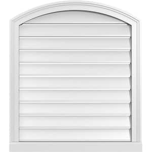 28 in. x 30 in. Arch Top Surface Mount PVC Gable Vent: Decorative with Brickmould Sill Frame