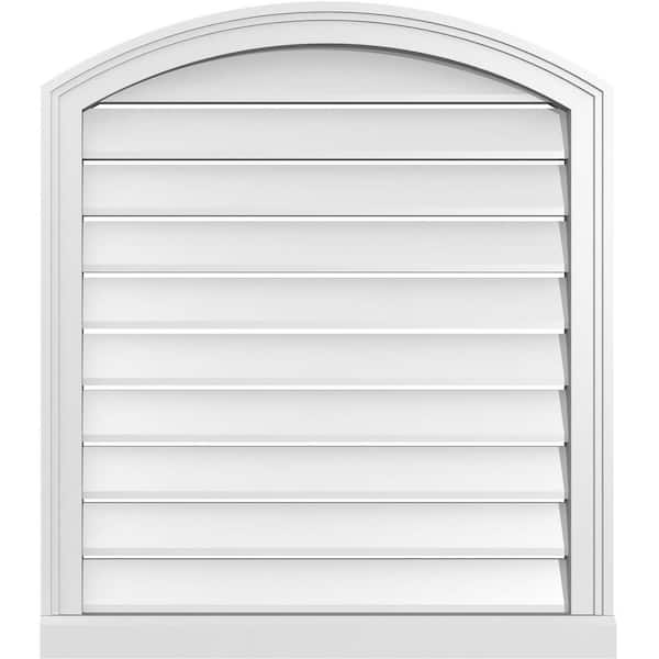 Ekena Millwork 28 in. x 30 in. Arch Top Surface Mount PVC Gable Vent: Decorative with Brickmould Sill Frame