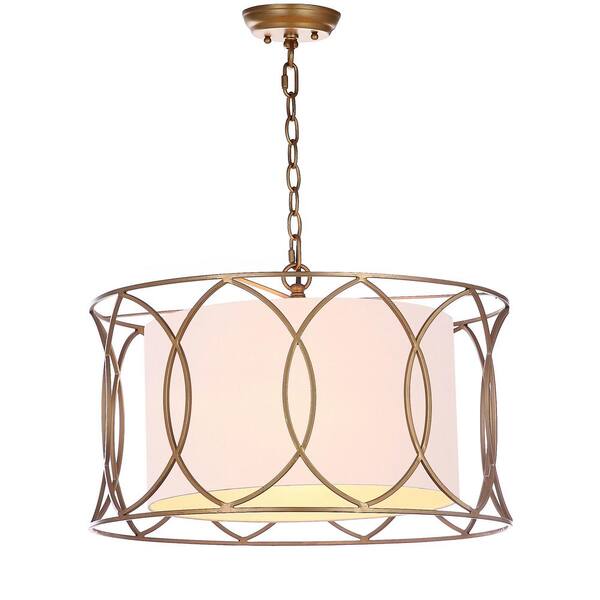 SAFAVIEH Silas 1-Light Gold Adjustable Cage Drum Hanging Pendant