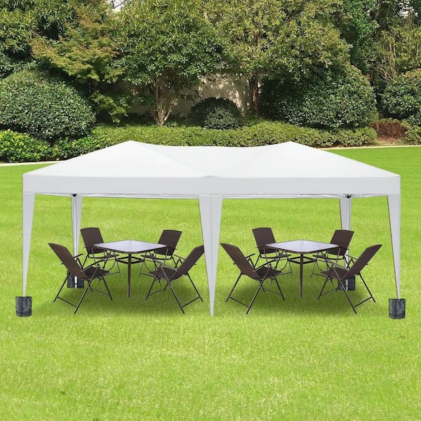 10 ft. x 20 ft. Outdoor EZ Pop Up Canopy Tent Portable Folding Garage with 6 Removable Sidewalls for Parties, Car, White