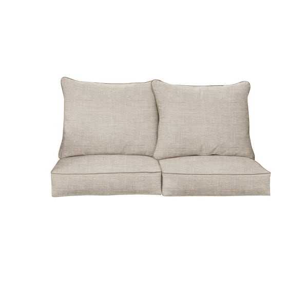SORRA HOME 23 in. x 23.5 in. Sunbrella Cast Silver and Taupe Deep Seating Indoor/Outdoor Loveseat Cushion