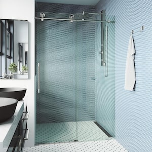 Elan Cass Aerodynamic 44 to 48 in. W x 76 in. H Sliding Frameless Shower Door in Stainless Steel with 10mm Clear Glass