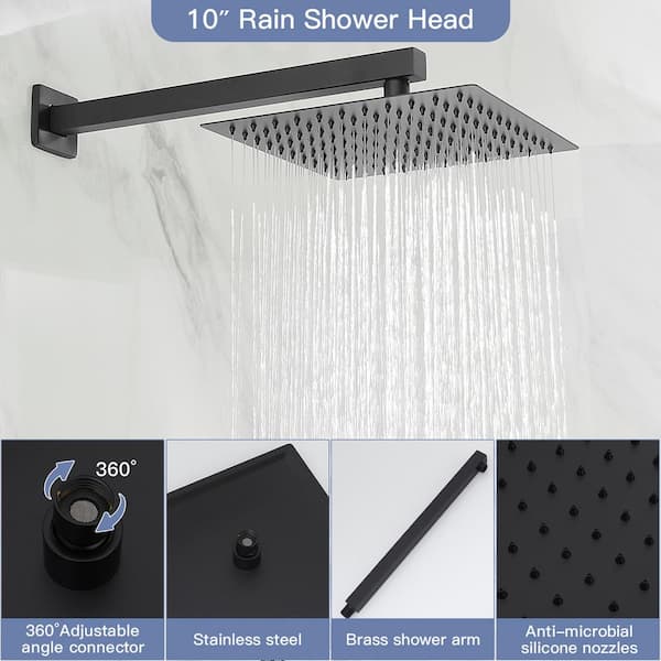 Brass Single Handle 3-Spray 10" Rain Shower Faucet 2.5 GPM Shower System with Handheld Spray Guns in Matte Black