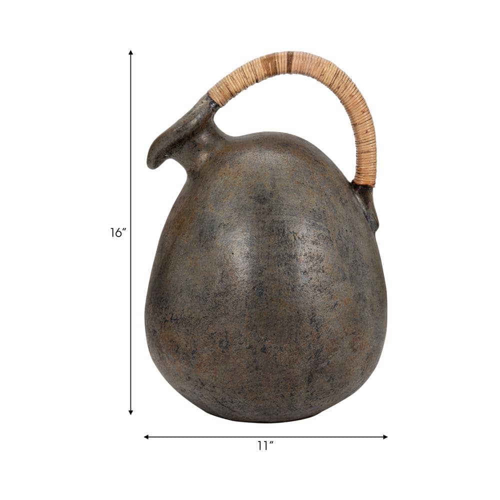 Rustic Terracotta Jug with Woven Handle, 16"