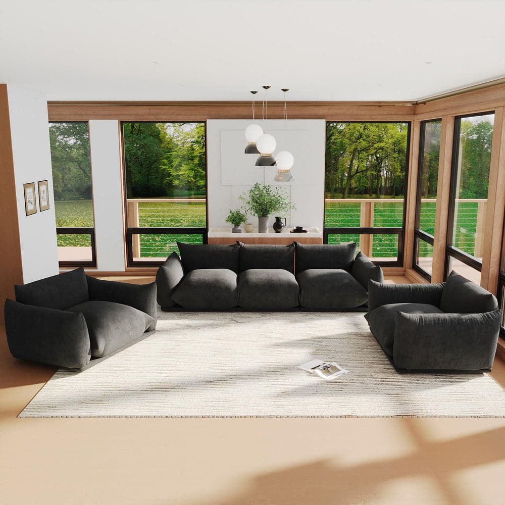 103.93 in. Square Arm Chenille Upholstered Modular Sectional Sofa with Reconfigurable Design in Black