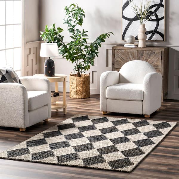 Chaya Diamond Striped Jute Blend Charcoal 8 ft. x 10 ft. Farmhouse Area Rug