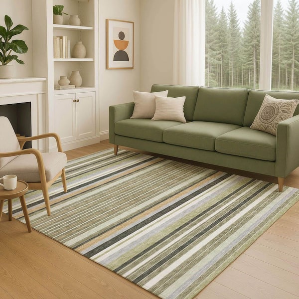 Chantille Machine Washable Indoor/Outdoor Abstract ACN2330 Olive 3 ft. x 4 ft. Area Rug
