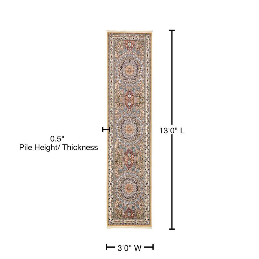 Nain Design Traditional Beige 13' Synthetic Runner Rug