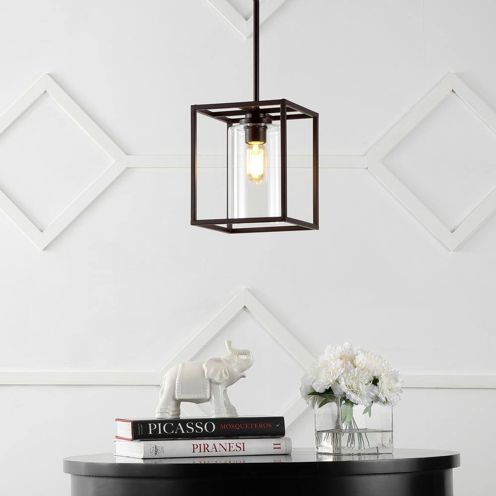Quinn Industrial Rustic 8.13" Mini LED Pendant in Oil-Rubbed Bronze with Clear Glass