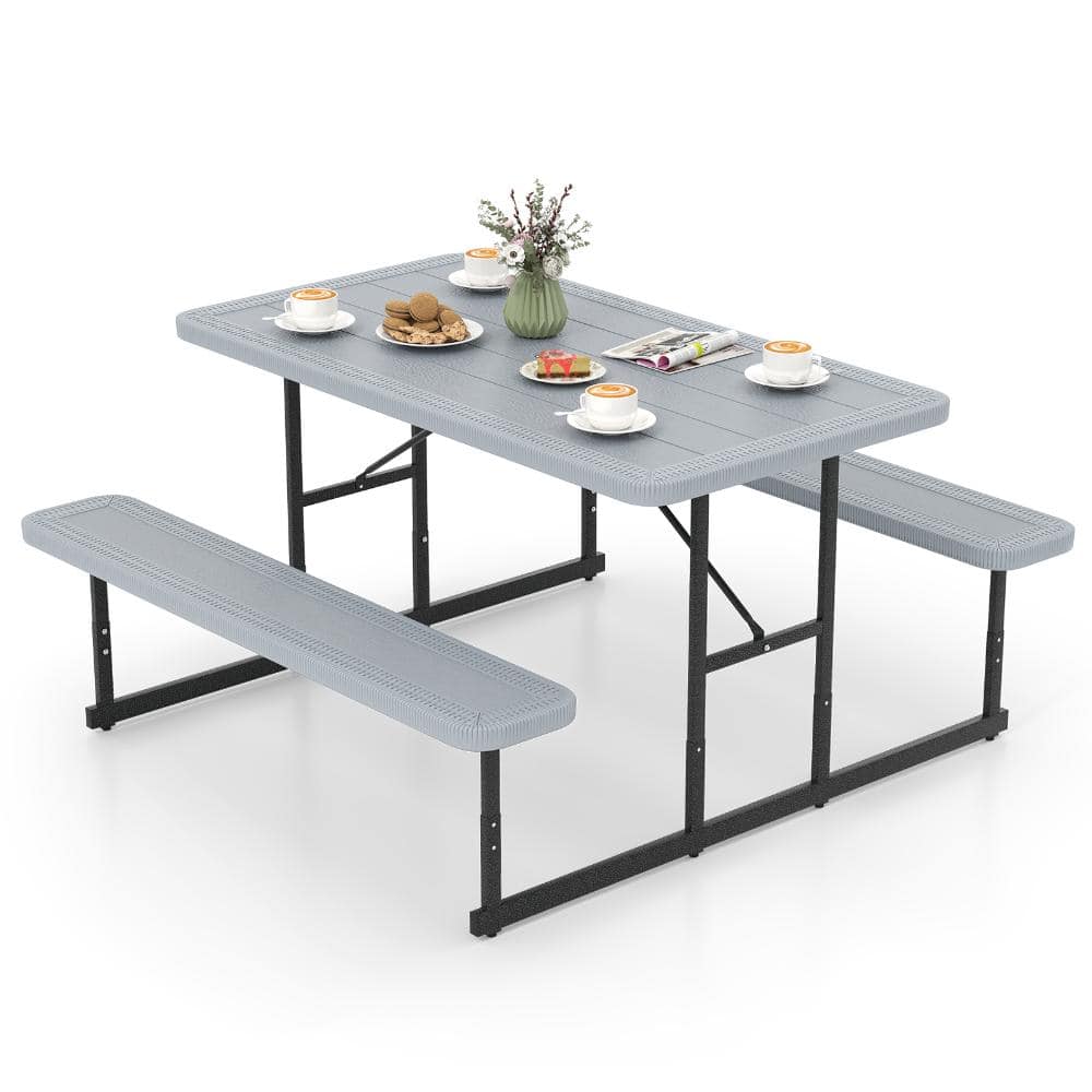 59 in. HDPE and Metal Rectangular Outdoor Picnic Table and Bench Set for 2-4 People, Gray price history on PriceWatchPro