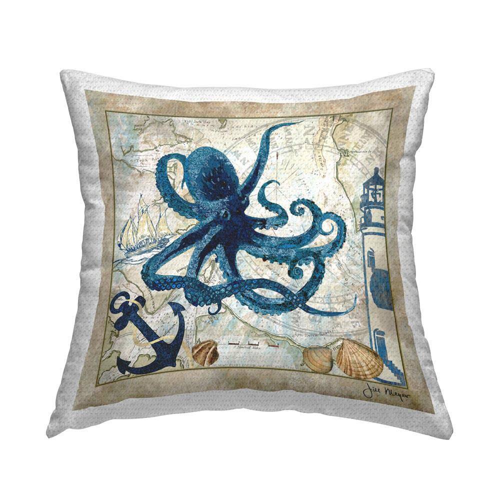 Octopus & Maritime Map Outdoor Printed Throw Pillow by Jill Meyer price history on PriceWatchPro