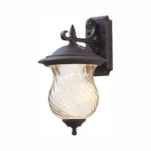 17.7 in. Aged Patina Dusk to Dawn Integrated LED Outdoor Wall Lantern Sconce