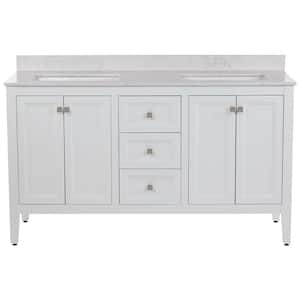 Darcy 61 in. W x 22 in. D x 39 in. H Double Sink Freestanding Bath Vanity in White with Pulsar Cultured Marble Top