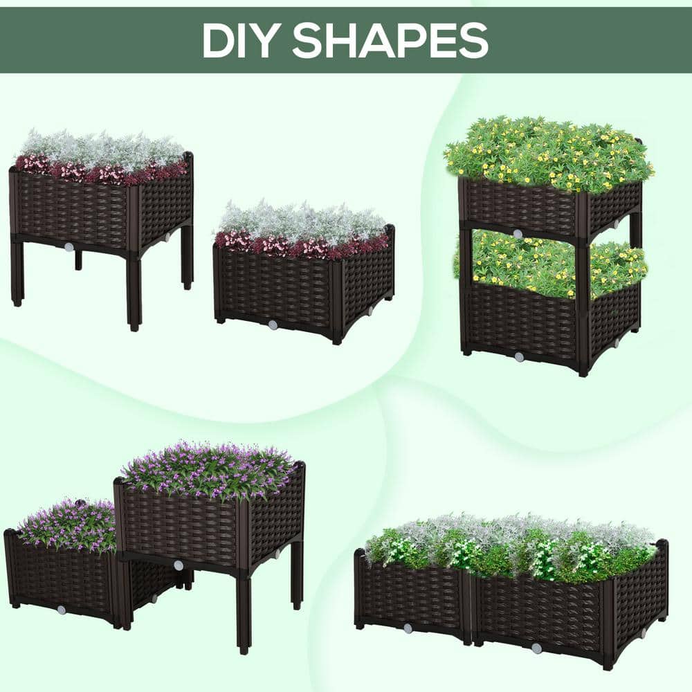 Brown Rectangular Raised Garden Bed Set with Legs and Self-Watering Planter Boxes