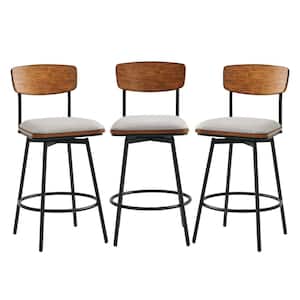 27 in. Wynne Light Gray High Back Metal Swivel Counter Stool with Fabric Seat (Set of 3)