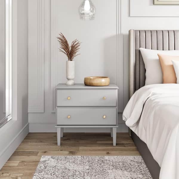 Prepac Lux Grey 2-Drawer 27.75 in. W Nightstand, Night Stand for Bedroom, Nightstand Bedside Table, End Table with 2-Drawers