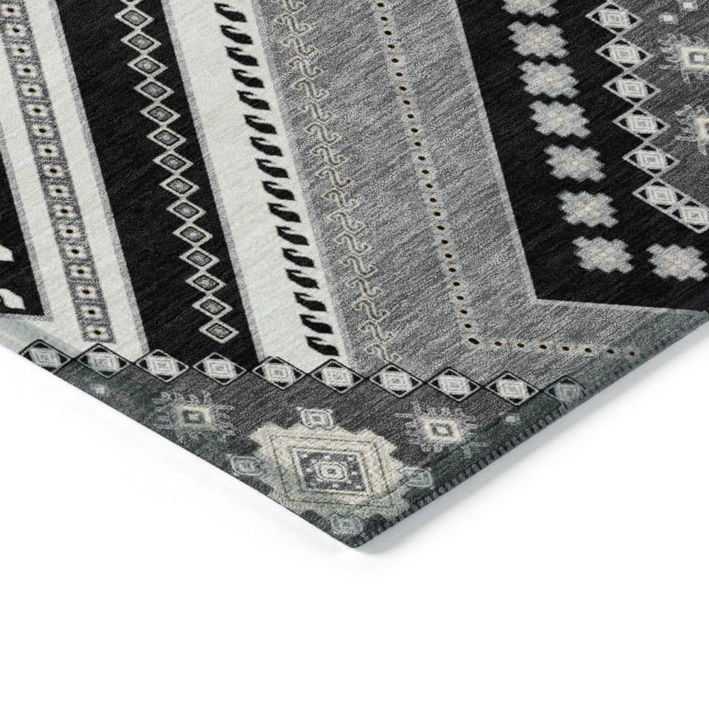 Black Synthetic Rectangular Washable Indoor/Outdoor Rug 30" x 20"