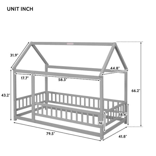 Montessori methodology hut bed in white and blue textile