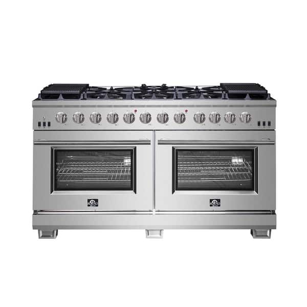 Forno Capriasca Titanium Professional 60" Freestanding Pro Style Double Oven Gas Range in. Stainless Steel
