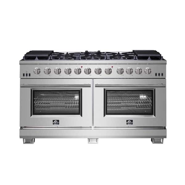 Capriasca Titanium Professional 60" Freestanding Pro Style Double Oven Gas Range in. Stainless Steel