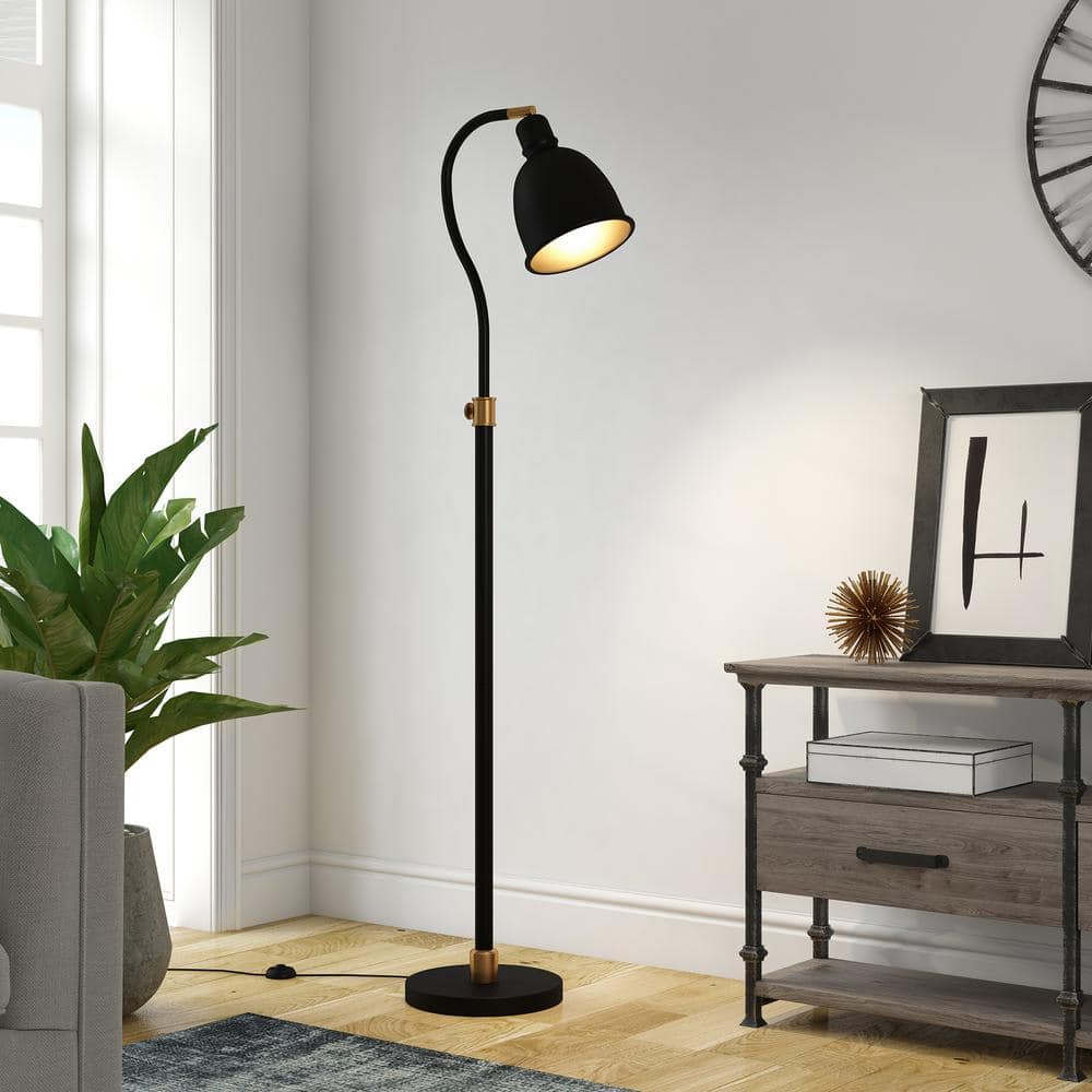 Adjustable Blackened Bronze Arc Floor Lamp with Dome Shade