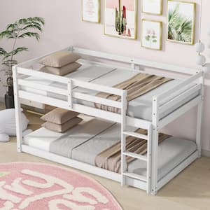 White Twin Size Wood Loft Bed with Ladder, No Slats for Bottom Beds