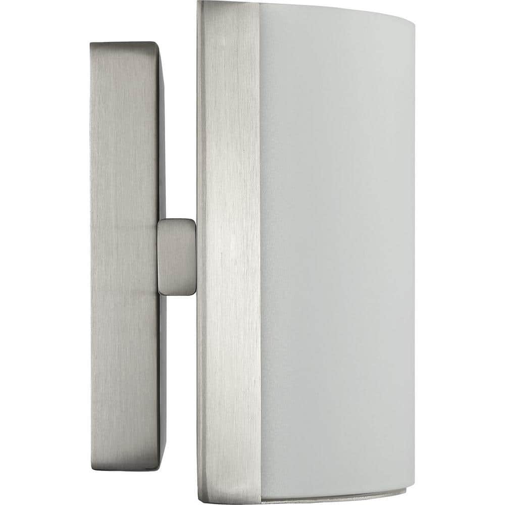 Brushed Nickel Two-Light LED Bath Fixture with Etched Glass Shades