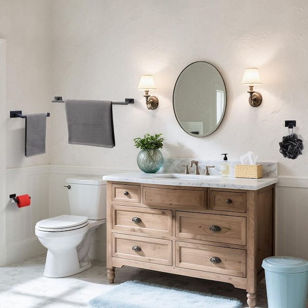 Wall Mounted 5-Piece Bath Hardware Set Towel Bar Set with Mounting Hardware in Matte Black