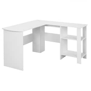 51 in. L-Shaped White Corner Computer Desk Home Office Writing Workstation with Storage Shelves