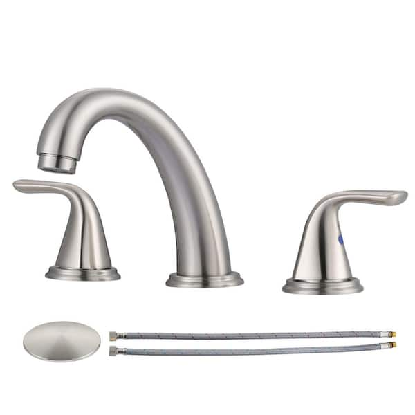 Wowow 3 Holes 8 In Widespread Double Handle Bathroom Faucet In Brushed Nickel 2323100 The 5600