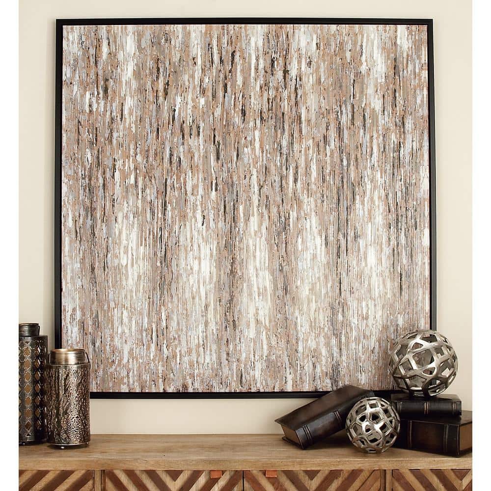 47" x 47" White and Beige Abstract Canvas Art with Black Frame