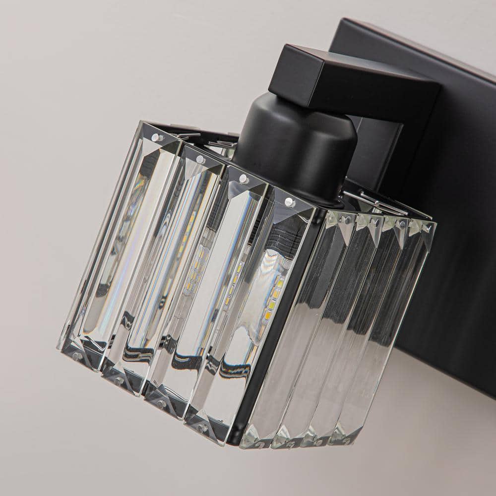 Black Metal 3-Light Vanity Fixture with Crystal Cube Shades