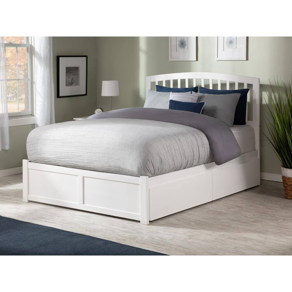Richmond Full White Wood Platform Bed with Storage Drawers