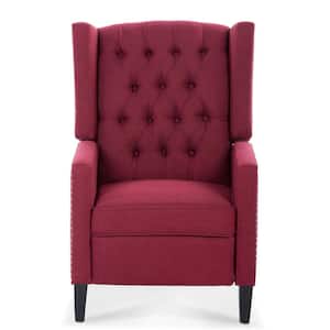 Modern Red Fabric Nailhead Trim Wide Manual Wing Chair Recliner